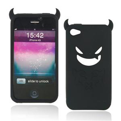 CUSTODIA GUSCIO IN SILICONE MORBIDO ANTI URTO DEVIL NERO PER APPLE IPHONE 4 - 4s