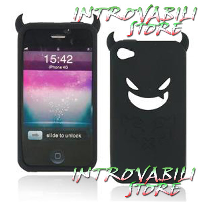 CUSTODIA GUSCIO IN SILICONE MORBIDO ANTI URTO DEVIL NERO PER APPLE IPHONE 4 - 4s